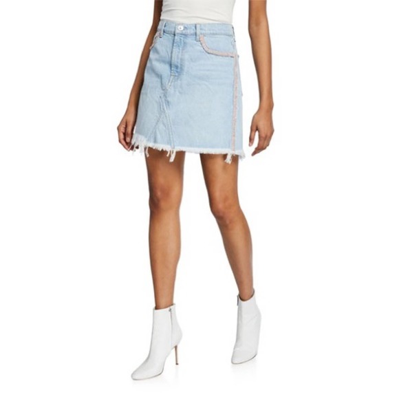 7 For All Mankind plus size frayed denim jean mini skirt w/ fringe NWT Sz 32 - Picture 3 of 16